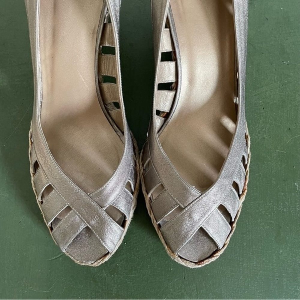 Stuart Weitzman Leather Wedge Espadrille Open Toe Sandals - Picture 4 of 15